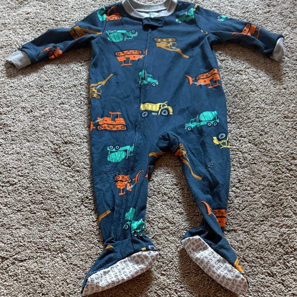 Navy Construction Print Kids Footie Pajama